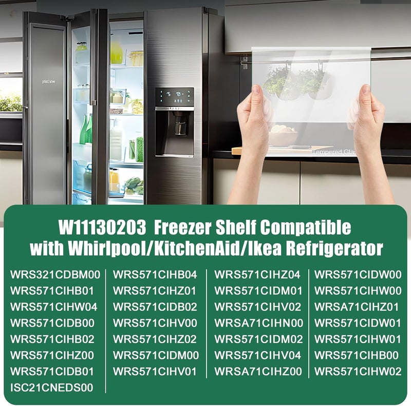 FBULWSEC W11130203 Freezer Glass Shelf, Freezer Shelf Replacement, Fridge Tempered Glass Freezer Shelf for Whirlpool Refrigerator (AP6262440) Replaces W10527849, WPW10527849, 4545866, PS12347522, W10773887 - Image 2